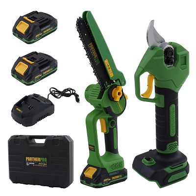 Set foarfecă de grădină și fierăstrău cu lanț pe acumulator PARTNERPRO PP-FF 5 IN 1, 2 acumulatori 20 V/2Ah Brushless